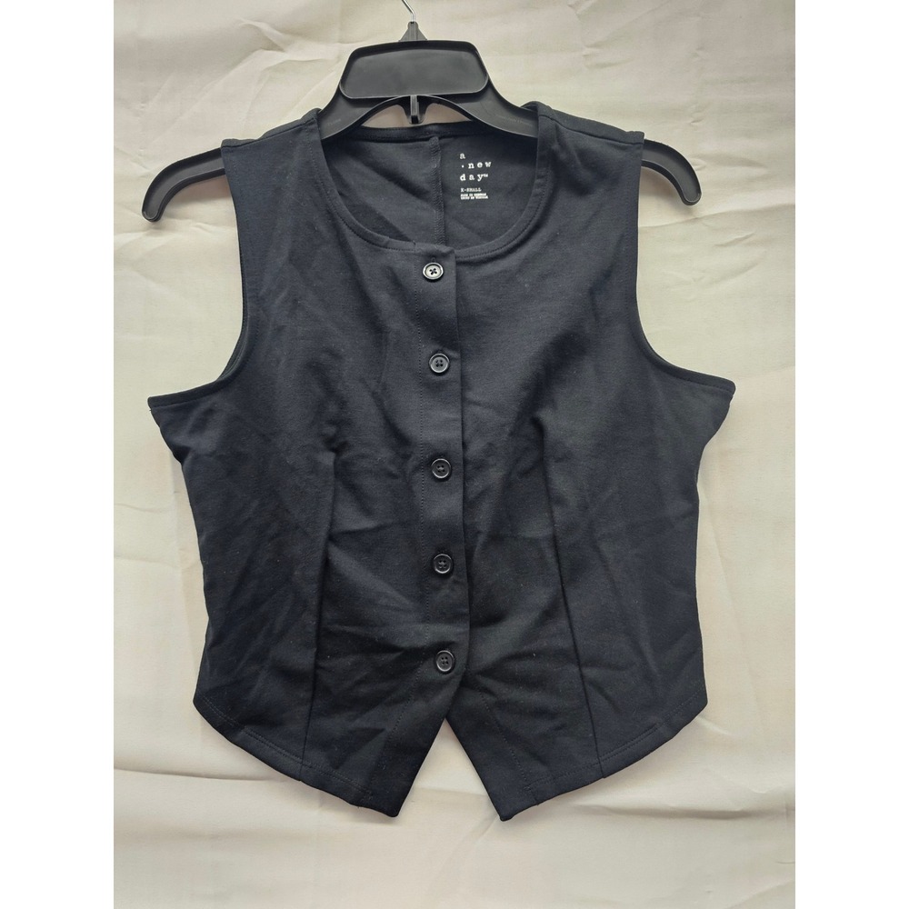 A New Day Womens Black Button Front Knit Vest XS 018 01 2268